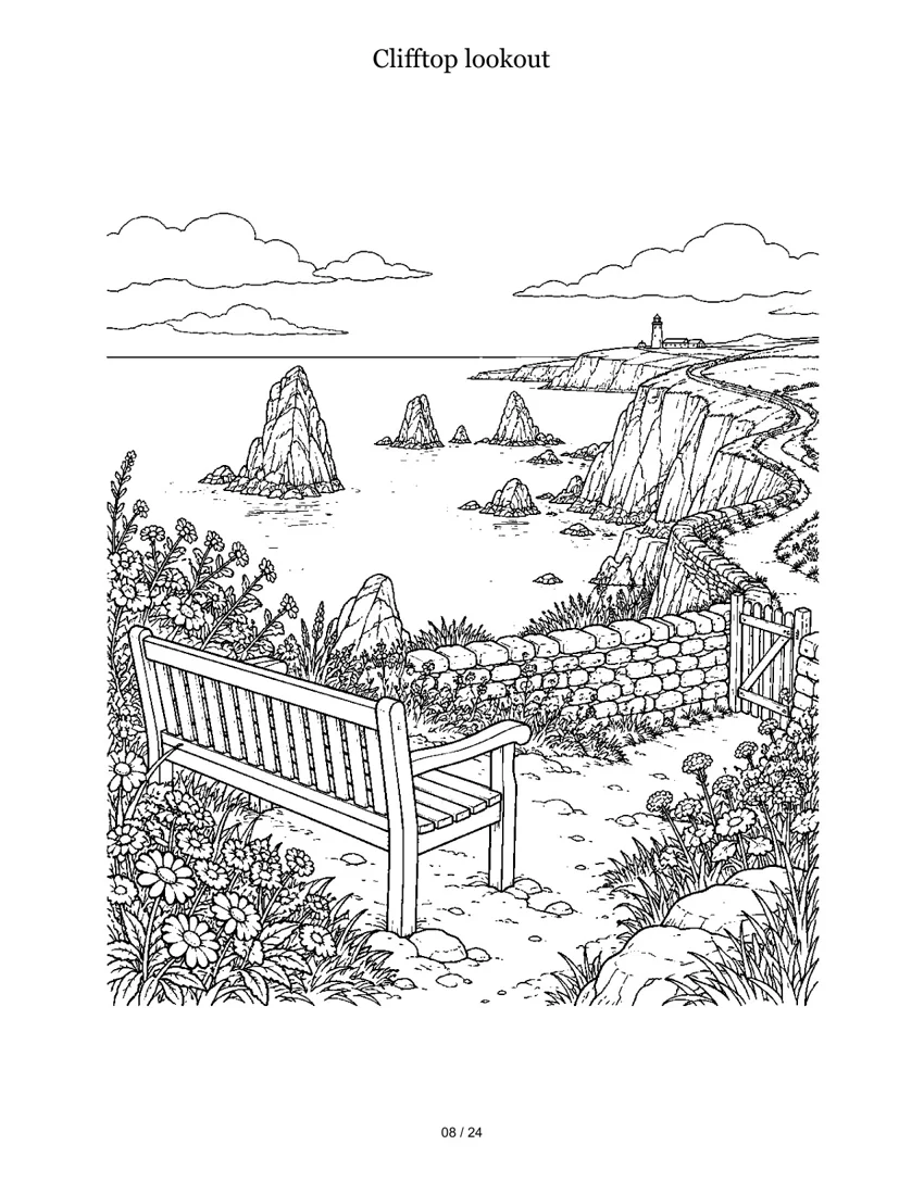 Clifftop lookout colouring-page preview